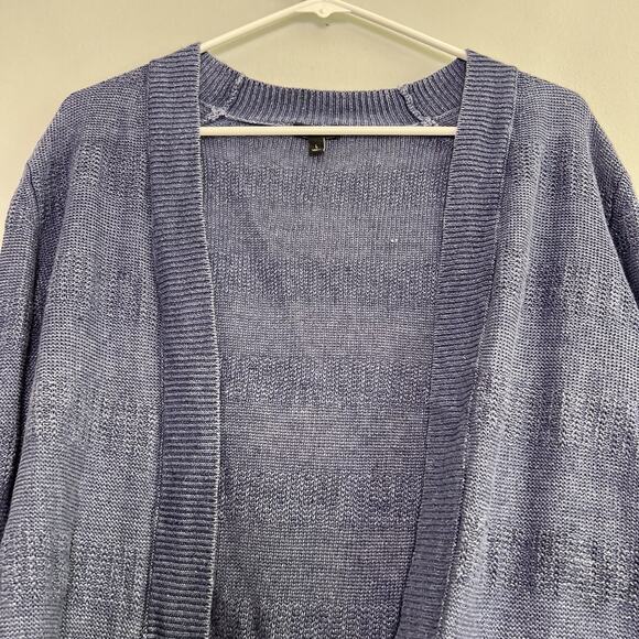 Talbots Womens Linen Knit Cardigan Open Front Sz L Beach Travel Lightweight Blue - Picture 4 of 10